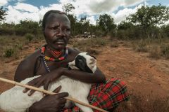 Un pastore Pokot con uno dei suoi animali.